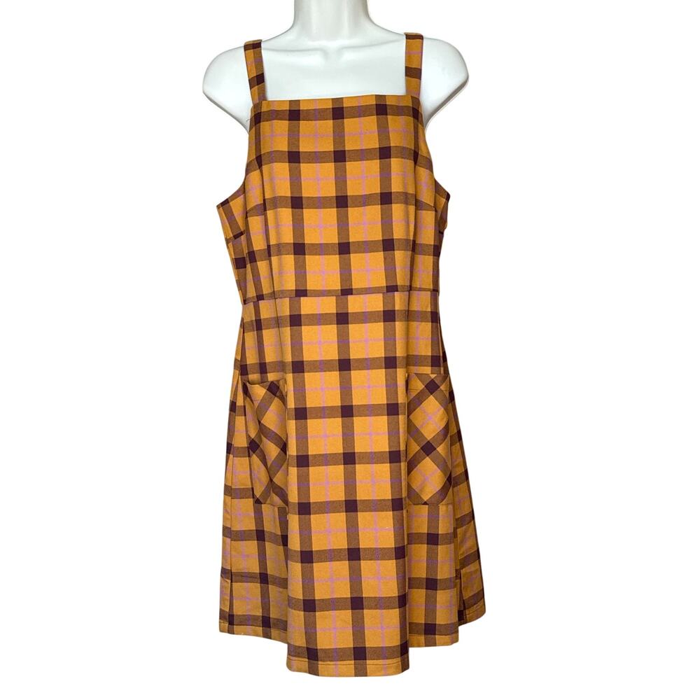Princess Highway Amber Brown Burgundy Plaid Pinafore Mini Dress 14 NWOT